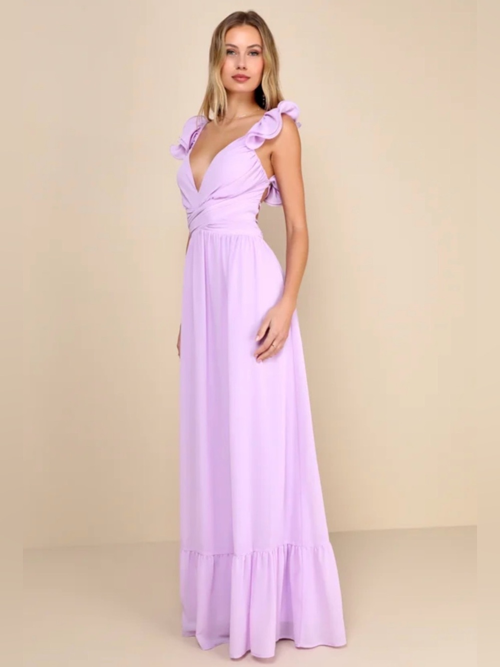 Lace-Up Back Lavender Maxi Dress with Ruffle Straps - Picture 2 of 9